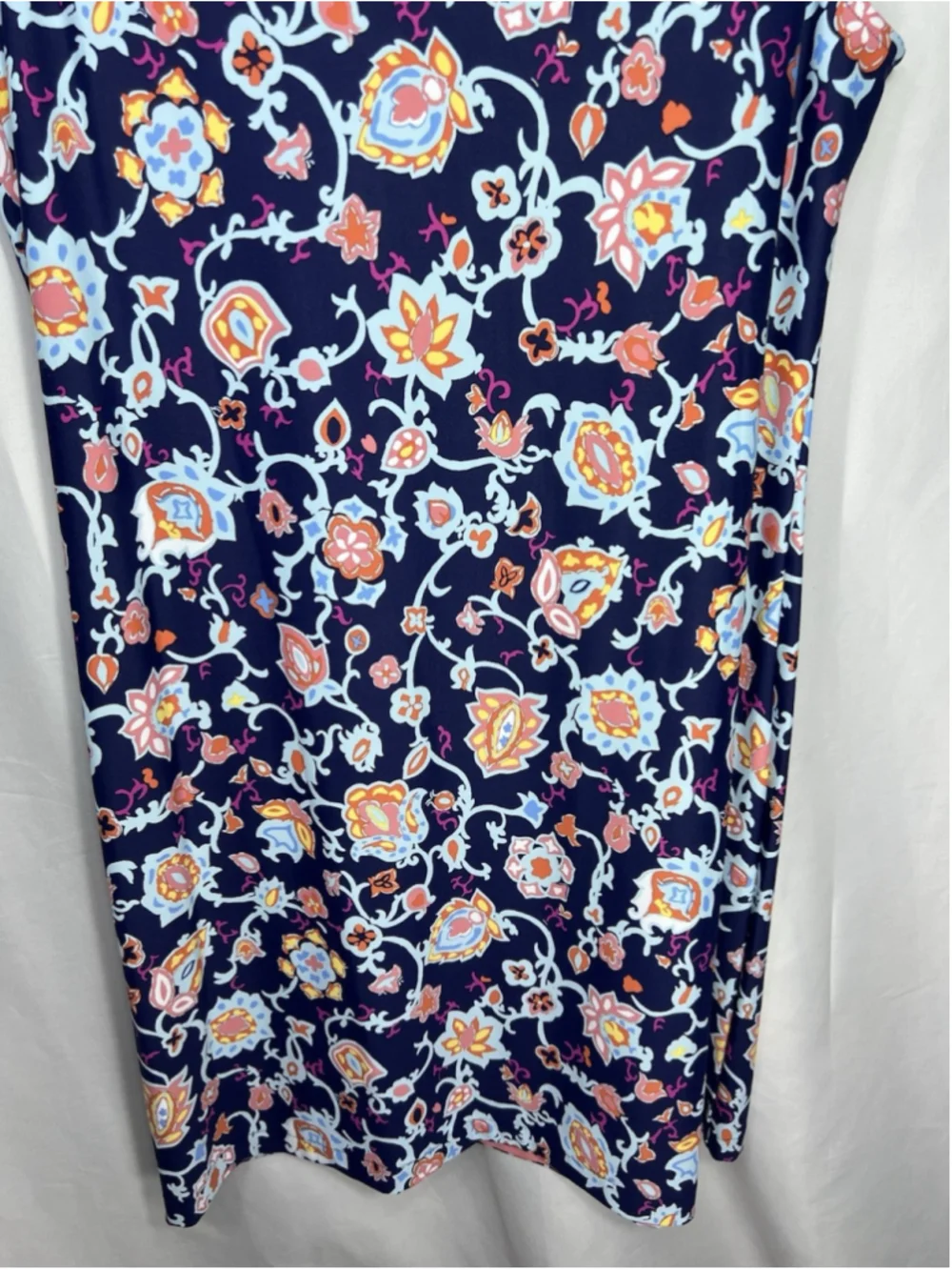 Talbots Navy Multicolor Boho Floral Knit Dress Sleeveless Scoop Neck PM Office - Picture 6 of 9